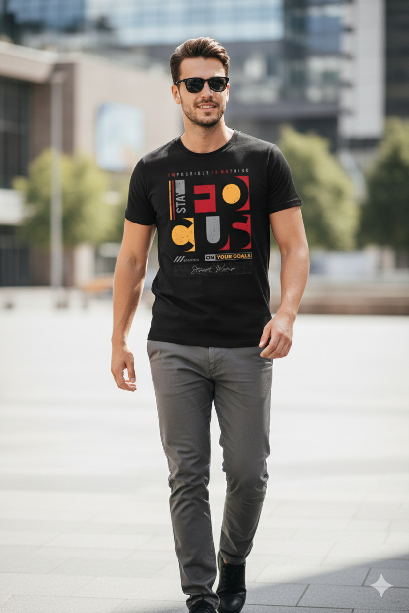 Stay Focus On Your Goal Regular Fit Printed T-shirt