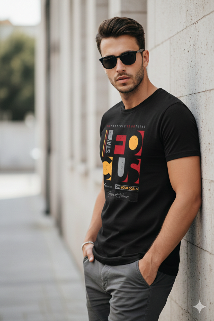 Stay Focus On Your Goal Regular Fit Printed T-shirt